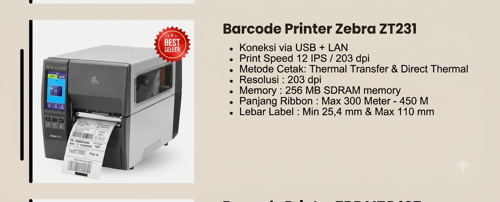 Zebra ZT231: Solusi Barcode Printer Premium dengan Performa Cepat dan Presisi Tinggi