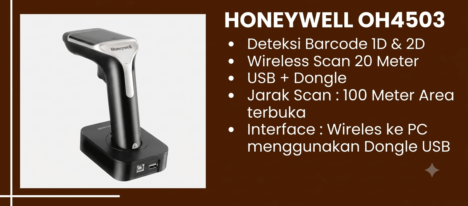HONEYWELL OH4503: Scanner Barcode Profesional dengan Koneksi Stabil dan Jangkauan Luas