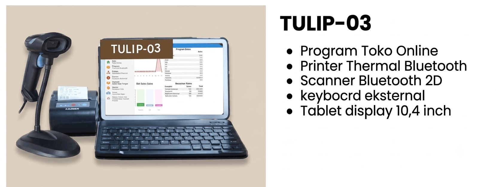 TULIP-03: Paket Kasir Lengkap dengan Scanner dan Printer untuk Operasional Lebih Efisien