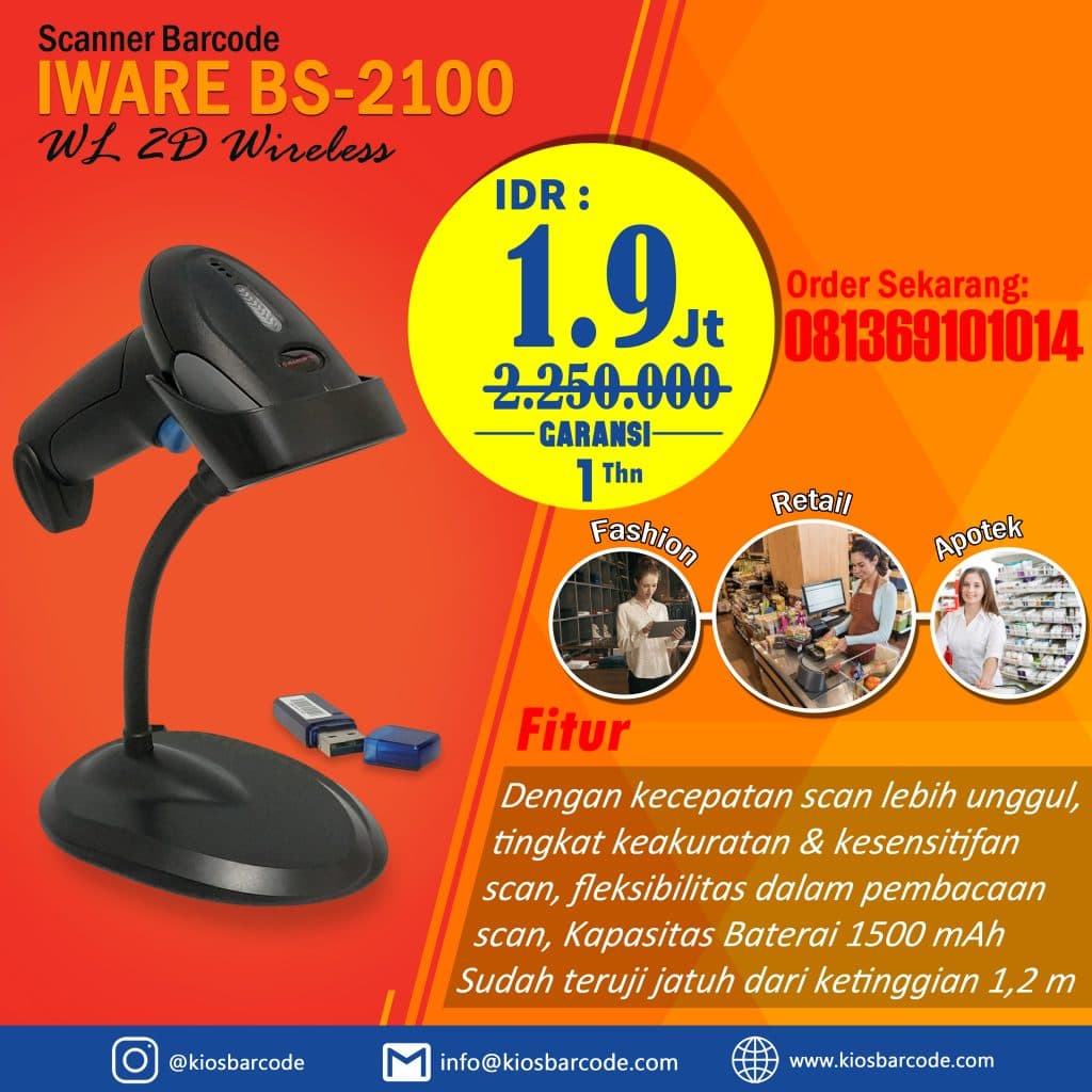 Promo Scanner Barcode Wireless IWARE BS 2100 WL 2D