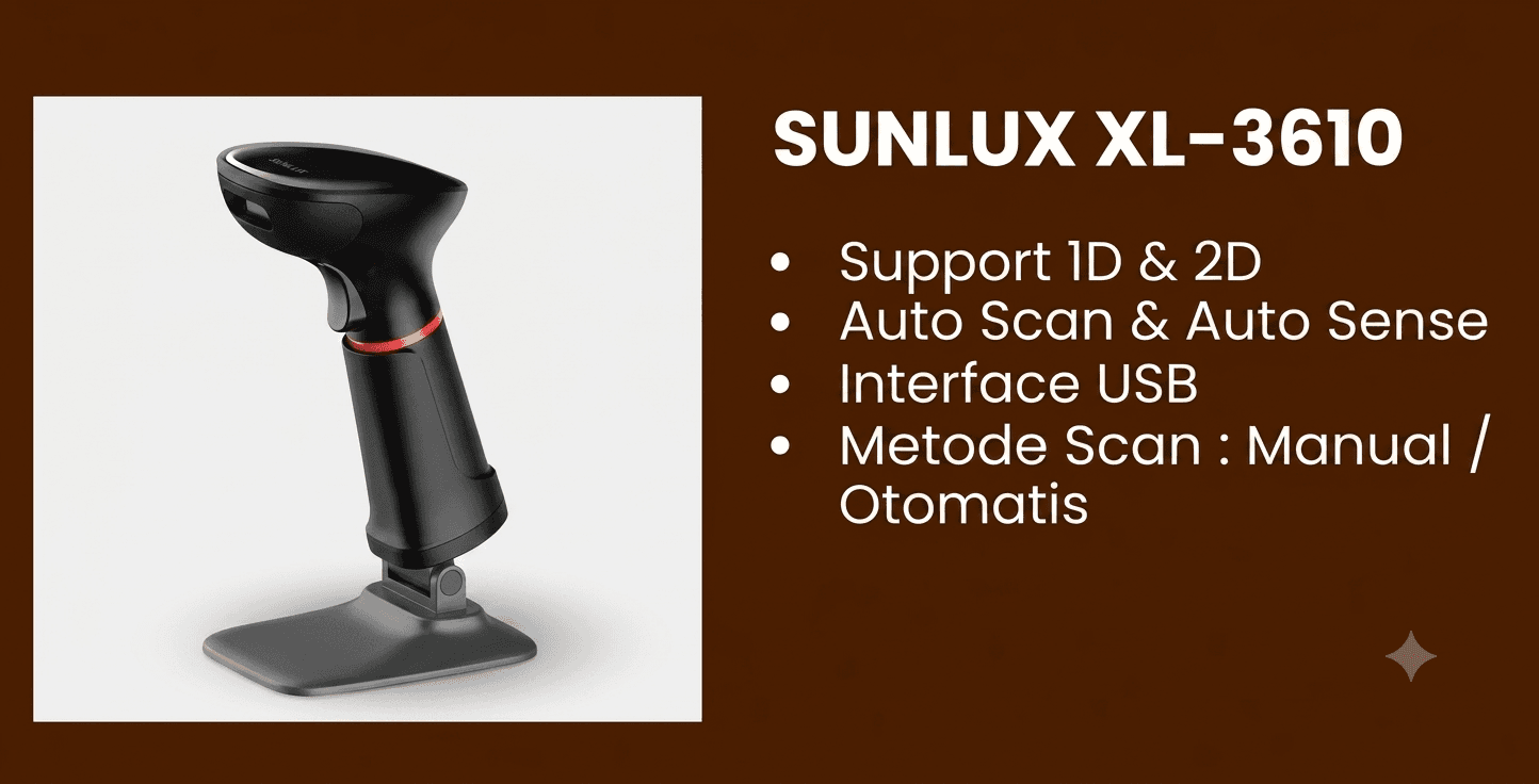 SUNLUX XL-3610: Scanner Barcode Ergonomis dengan Mode Otomatis untuk Efisiensi Kerja