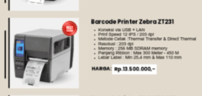 Zebra ZT231: Solusi Barcode Printer Premium dengan Performa Cepat dan Presisi Tinggi