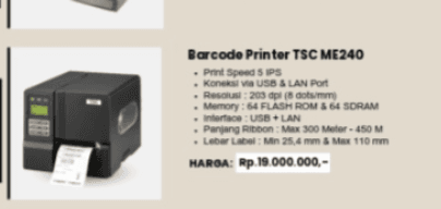 TSC ME240: Barcode Printer Industri Tangguh untuk Kebutuhan Cetak Label Skala Besar