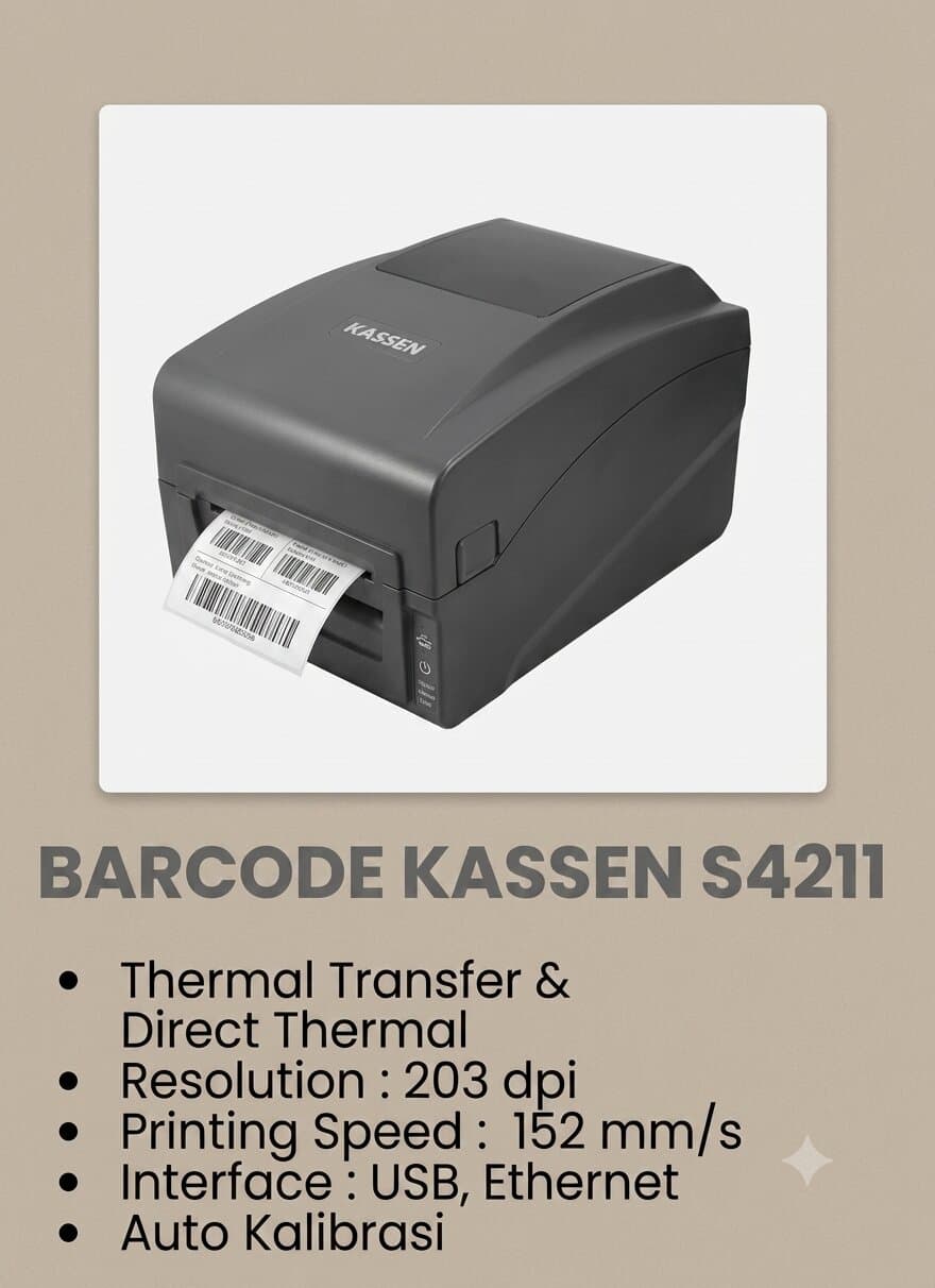 KASSEN S4211: Barcode Printer Thermal Transfer Andal untuk Cetak Label Presisi Tinggi
